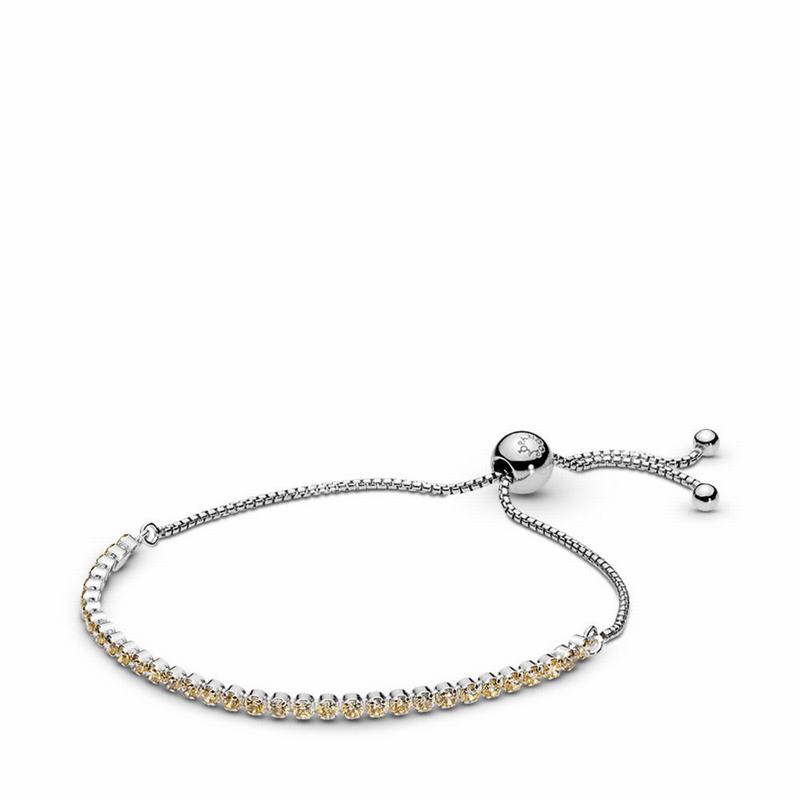 Pandora Golden Sparkling Strand Bracelet - Sterling Silver/Silicone/Yellow/Cubic Zirconia - Canada |